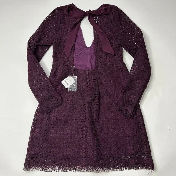 Free People Honey Honey Lace Mini Dress Size 2 Open Back Potent Purple - Picture 4 of 13
